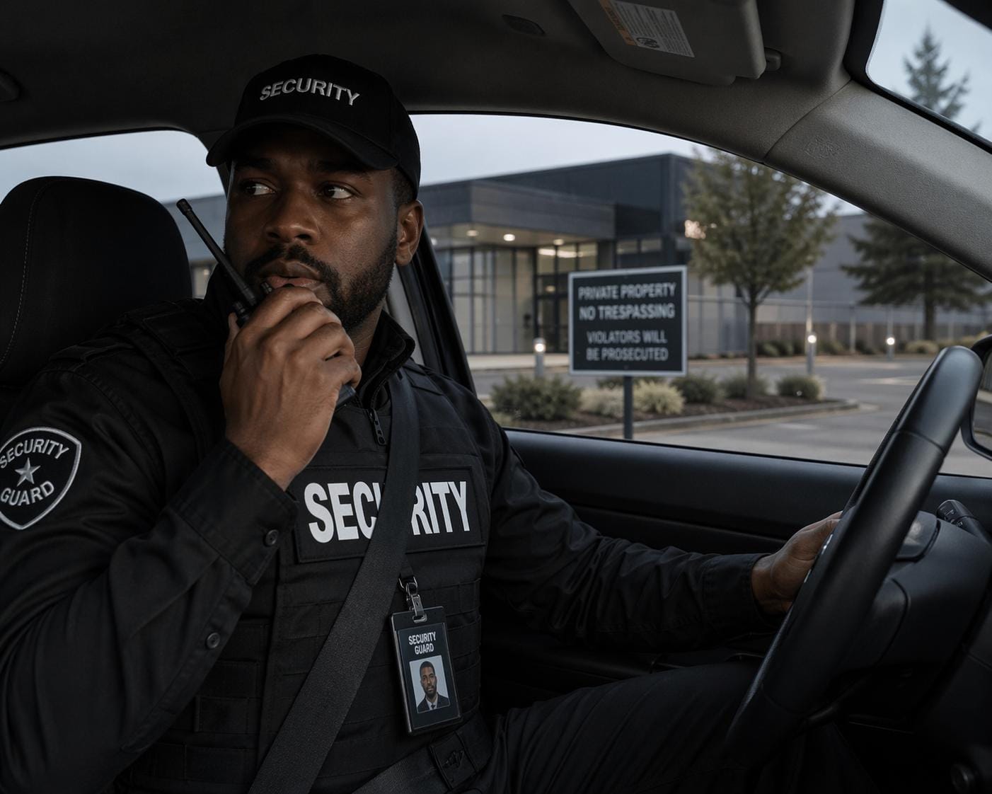 Security guard doing a mobile patrol in a vehicle