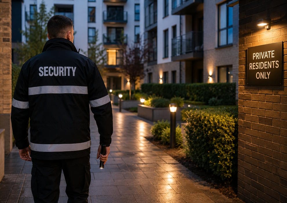 Residential security guard patrolling a residential complex